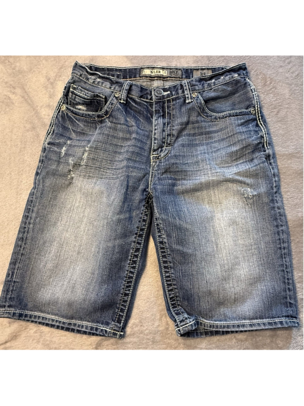 BKE Denim Men's Tyler Dark Blue Wash Distressed Size 33